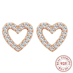 S925 Sterling Silver 14K Rose Gold Plated Heart Studded Earrings